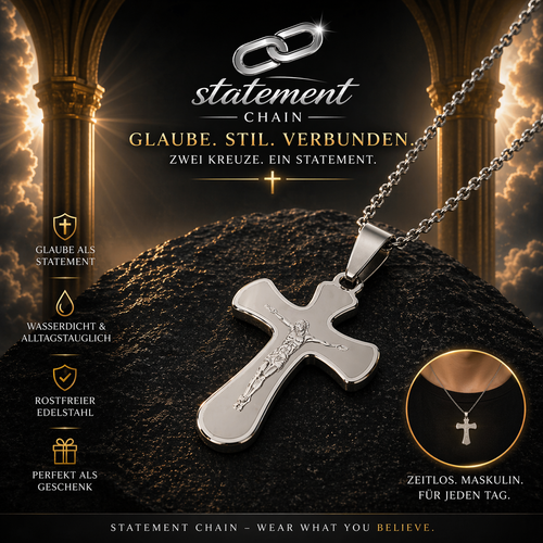 Statement-Chain Premium Edelstahl Kreuzketten.. Bekenne deinen Glauben!